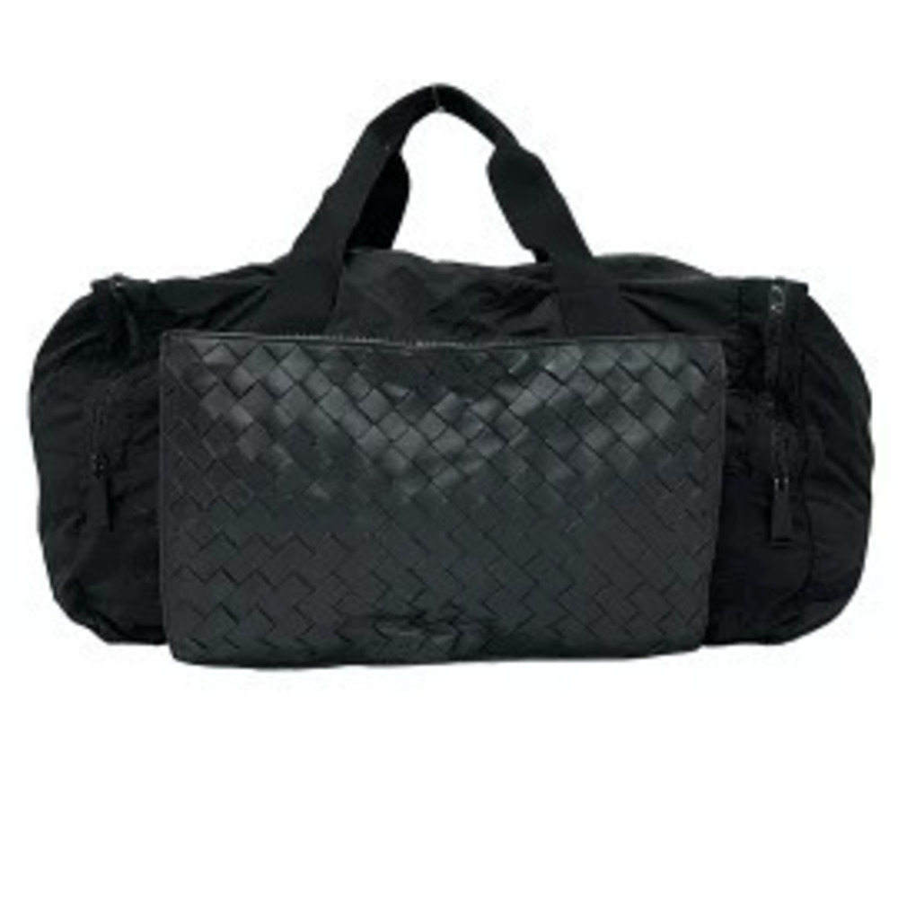 BOTTEGA VENETA Intrecciato Boston Bag Foldable Lock Black Leather